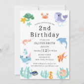 Meerestiere Kinder 2. Geburtstag Party Einladung (Vorderseite)