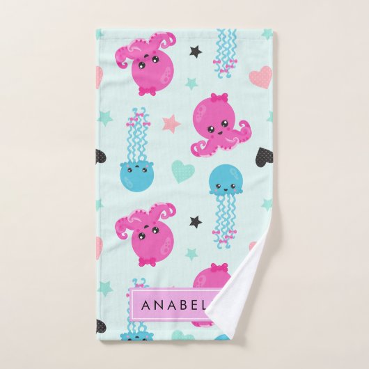 Meerestiere, Kraken, Quallen, Herz, Ihr Name Badhandtuch Set (Handtuch)