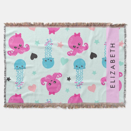 Meerestiere, Kraken, Quallen, Herz, Ihr Name Decke (Vorderseite)