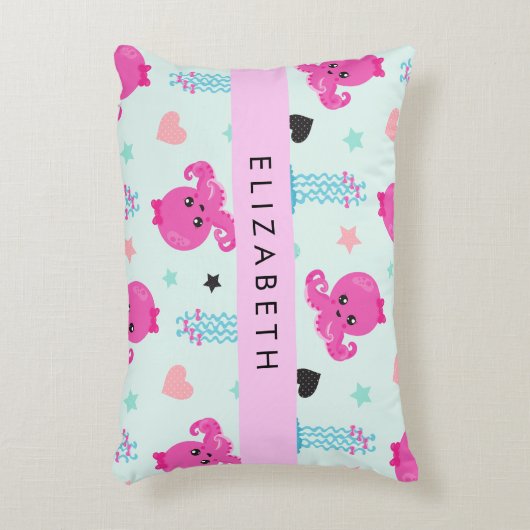 Meerestiere, Kraken, Quallen, Herz, Ihr Name Dekokissen (Vorderseite(Vertikal))