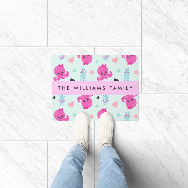 Meerestiere, Kraken, Quallen, Herz, Ihr Name Fußmatte (Indoor)