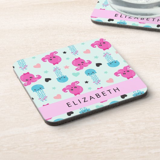 Meerestiere, Kraken, Quallen, Herz, Ihr Name Getränkeuntersetzer (Linke Seite)