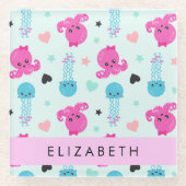 Meerestiere, Kraken, Quallen, Herz, Ihr Name Glasuntersetzer (Vorderseite)