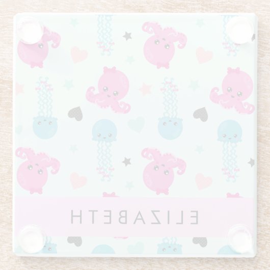 Meerestiere, Kraken, Quallen, Herz, Ihr Name Glasuntersetzer (Rückseite)