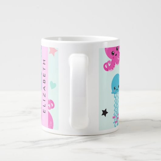 Meerestiere, Kraken, Quallen, Herz, Ihr Name Jumbo-Tasse (Rückseite)