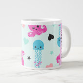 Meerestiere, Kraken, Quallen, Herz, Ihr Name Jumbo-Tasse (Vorderseite Rechts)