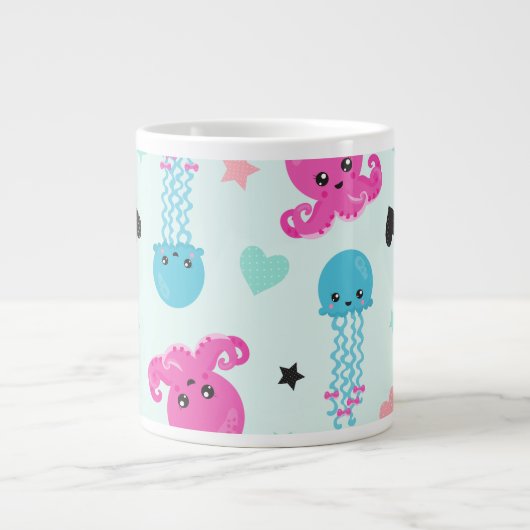 Meerestiere, Kraken, Quallen, Herz, Ihr Name Jumbo-Tasse (Vorderseite)