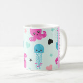 Meerestiere, Kraken, Quallen, Herz, Ihr Name Kaffeetasse (VorderseiteRechts)