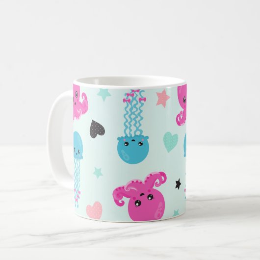 Meerestiere, Kraken, Quallen, Herz, Ihr Name Kaffeetasse (Vorderseite Links)