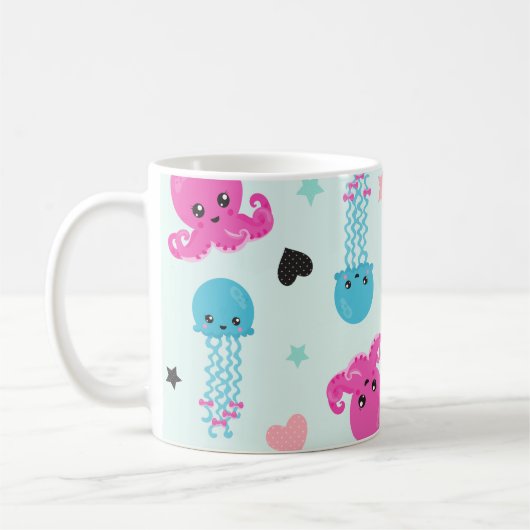 Meerestiere, Kraken, Quallen, Herz, Ihr Name Kaffeetasse (Links)