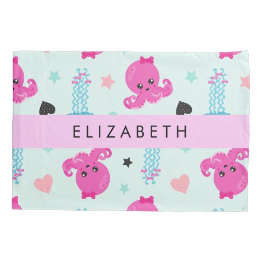 Meerestiere, Kraken, Quallen, Herz, Ihr Name Kissenbezug (Rückseite)