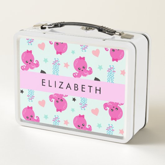 Meerestiere, Kraken, Quallen, Herz, Ihr Name Metall Brotdose (Rückseite)