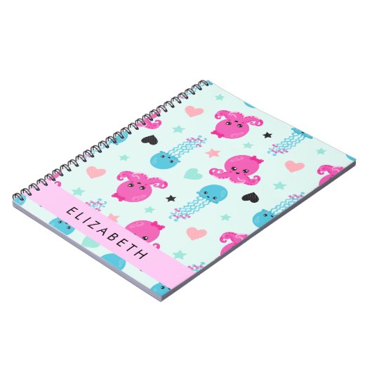 Meerestiere, Kraken, Quallen, Herz, Ihr Name Notizblock (Linke Seite)