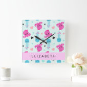 Meerestiere, Kraken, Quallen, Herz, Ihr Name Quadratische Wanduhr (Zuhause)