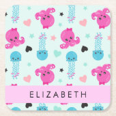 Meerestiere, Kraken, Quallen, Herz, Ihr Name Rechteckiger Pappuntersetzer (Vorderseite)