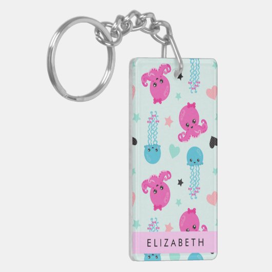 Meerestiere, Kraken, Quallen, Herz, Ihr Name Schlüsselanhänger (Vorderseite links)