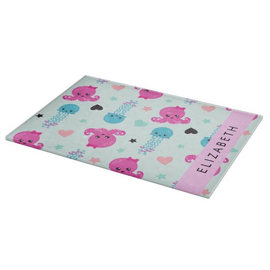 Meerestiere, Kraken, Quallen, Herz, Ihr Name Schneidebrett (Ecke)