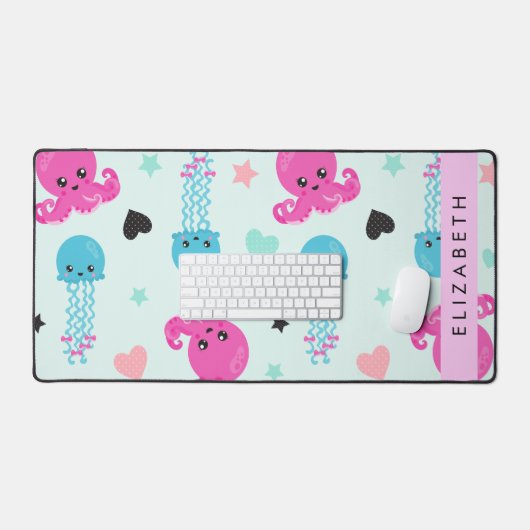 Meerestiere, Kraken, Quallen, Herz, Ihr Name Schreibtischunterlage (Tastatur & Maus)