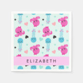 Meerestiere, Kraken, Quallen, Herz, Ihr Name Serviette (Vorderseite)