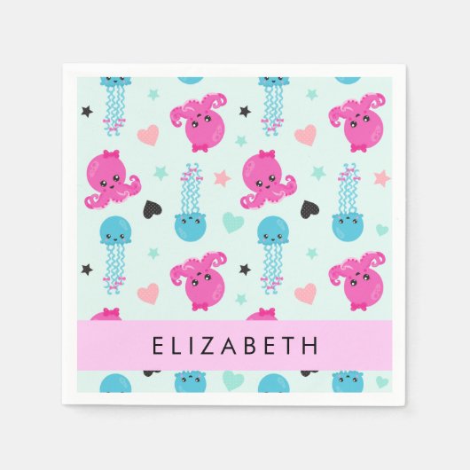 Meerestiere, Kraken, Quallen, Herz, Ihr Name Serviette (Vorderseite)