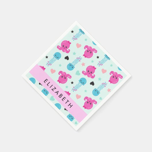 Meerestiere, Kraken, Quallen, Herz, Ihr Name Serviette (Ecke)