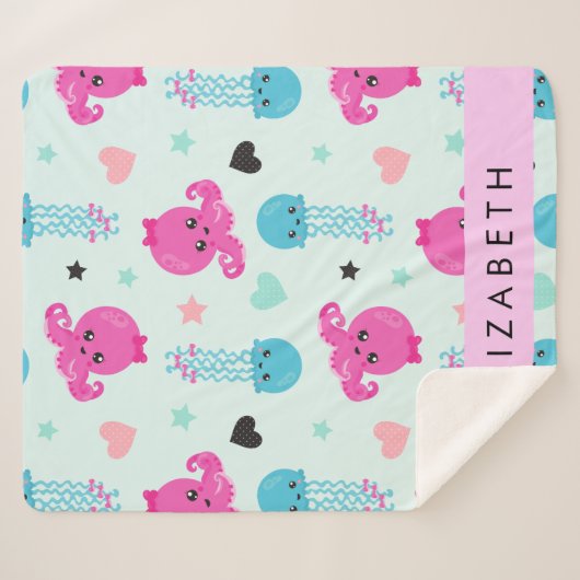 Meerestiere, Kraken, Quallen, Herz, Ihr Name Sherpadecke (Vorderseite (Horizontal))