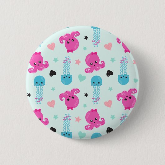 Meerestiere, Meeresleben, Oktopus, Quallen, Herzen Button (Vorderseite)