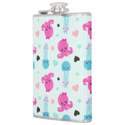 Meerestiere, Meeresleben, Oktopus, Quallen, Herzen Flachmann (Links)