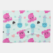 Meerestiere, Meeresleben, Oktopus, Quallen, Herzen Geschirrtuch (Horizontal)