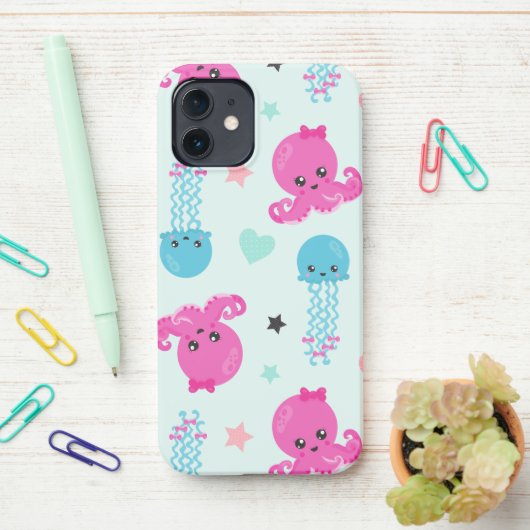 Meerestiere, Meeresleben, Oktopus, Quallen, Herzen iPhone Hülle (Auf dem Schreibtisch)