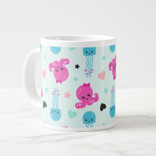 Meerestiere, Meeresleben, Oktopus, Quallen, Herzen Jumbo-Tasse (Vorderseite Links)