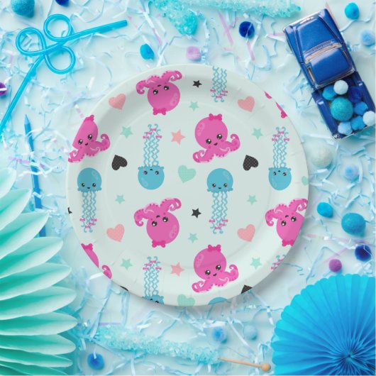 Meerestiere, Meeresleben, Oktopus, Quallen, Herzen Pappteller (Party)