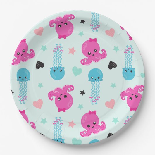 Meerestiere, Meeresleben, Oktopus, Quallen, Herzen Pappteller (Vorderseite)