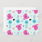 Meerestiere, Meeresleben, Oktopus, Quallen, Herzen Postkarte (Vorne/Hinten)