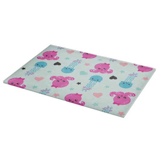 Meerestiere, Meeresleben, Oktopus, Quallen, Herzen Schneidebrett (Ecke)