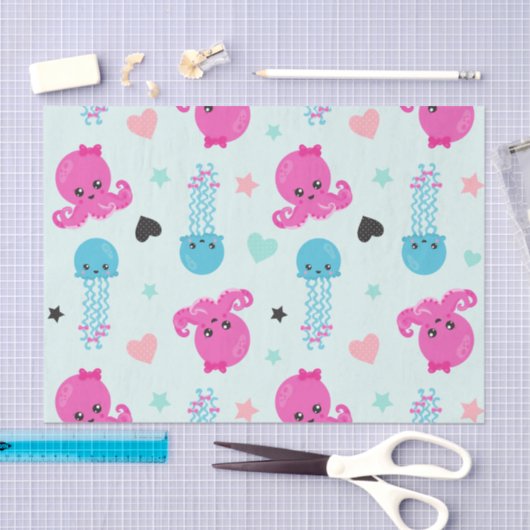 Meerestiere, Meeresleben, Oktopus, Quallen, Herzen Seidenpapier (Handwerk)