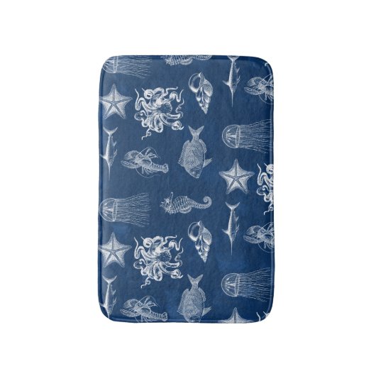 Meerestiere mit blauer Wasserfarbe Badematte (Vorderseite Vertikal)