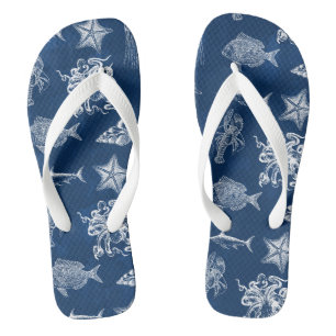 Meerestiere mit blauer Wasserfarbe Badesandalen