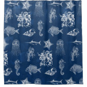 Meerestiere mit blauer Wasserfarbe Duschvorhang (Vorderseite)