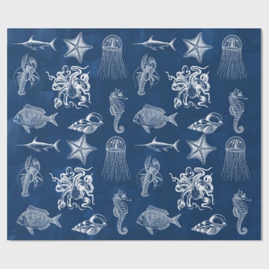 Meerestiere mit blauer Wasserfarbe Geschenkpapier (Flach)