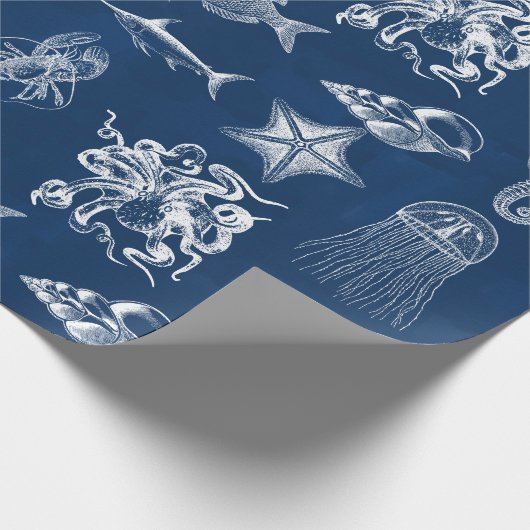 Meerestiere mit blauer Wasserfarbe Geschenkpapier (Ecke)