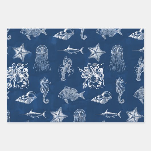 Meerestiere mit blauer Wasserfarbe Geschenkpapier Set (Vorderseite 2)