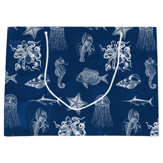 Meerestiere mit blauer Wasserfarbe Große Geschenktüte (Vorderseite)