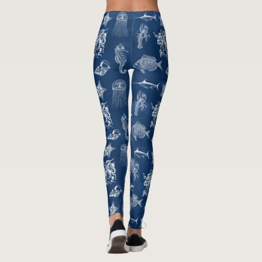 Meerestiere mit blauer Wasserfarbe Leggings (Rückseite)