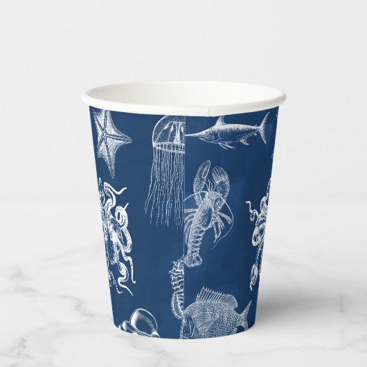 Meerestiere mit blauer Wasserfarbe Pappbecher (Rechts)