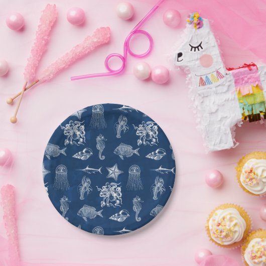 Meerestiere mit blauer Wasserfarbe Pappteller (Party)