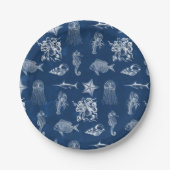Meerestiere mit blauer Wasserfarbe Pappteller (Vorderseite)
