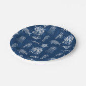 Meerestiere mit blauer Wasserfarbe Pappteller (Schrägansicht)