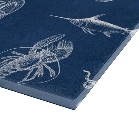 Meerestiere mit blauer Wasserfarbe Schneidebrett (Ecke)
