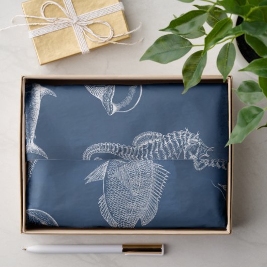 Meerestiere mit blauer Wasserfarbe Seidenpapier (Geschenk)